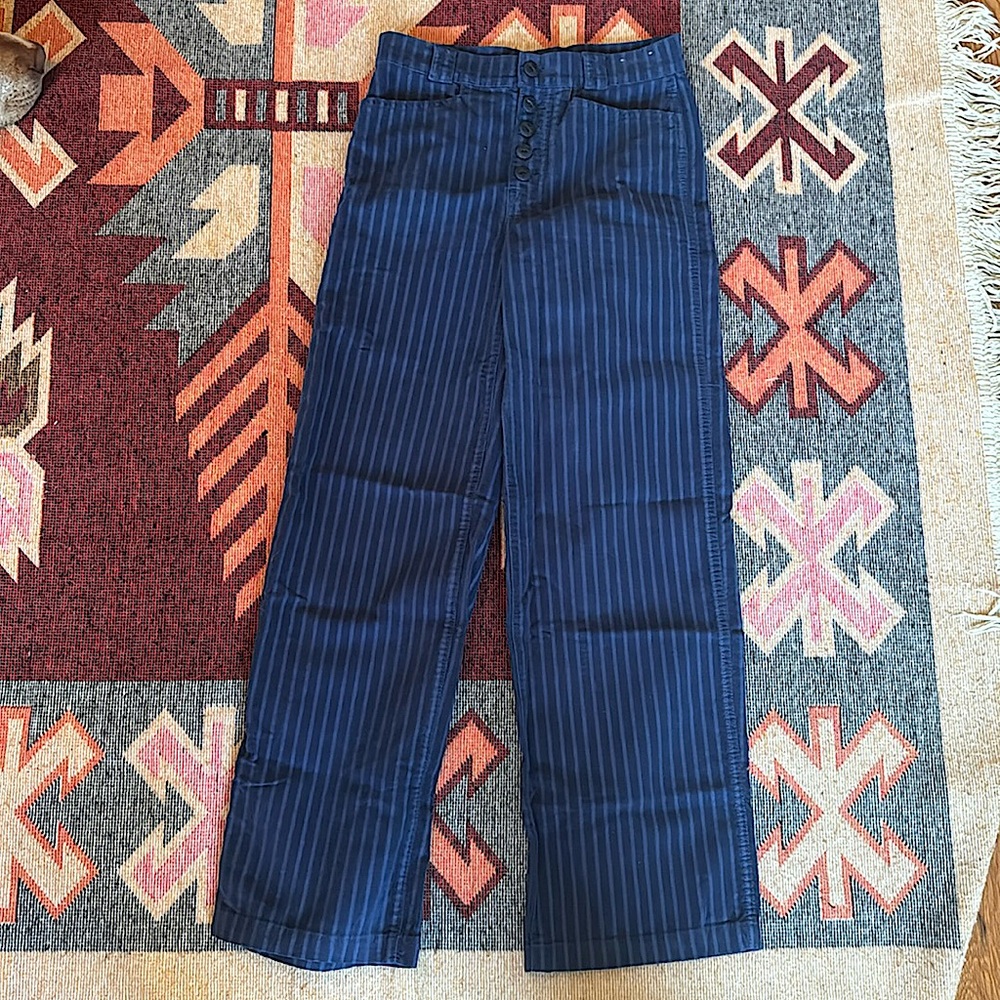 Madewell Emmett Wide Leg in Blue Corduroy Stripe, Size 25